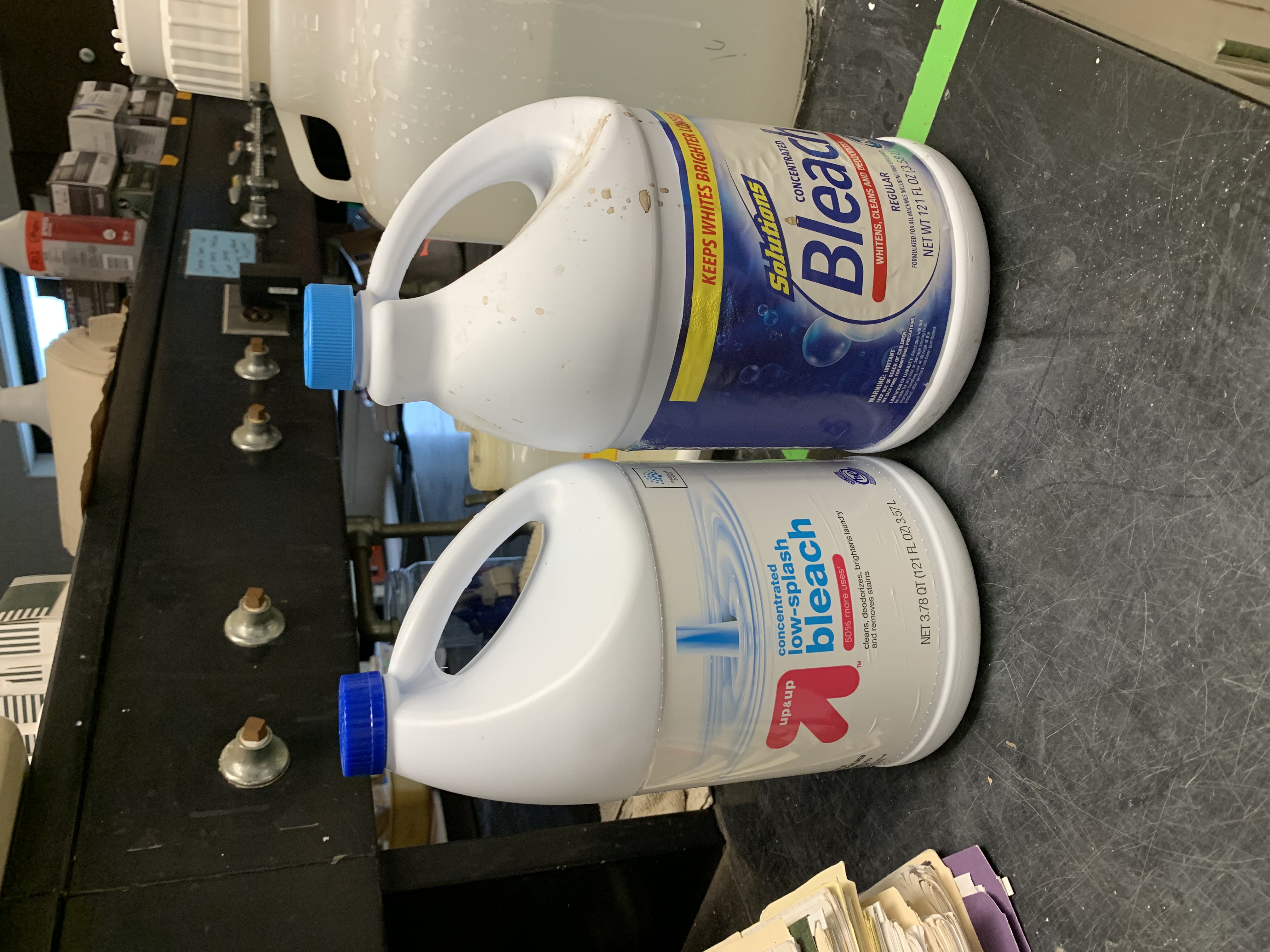 Bleach; do not use low-splash bleach on left