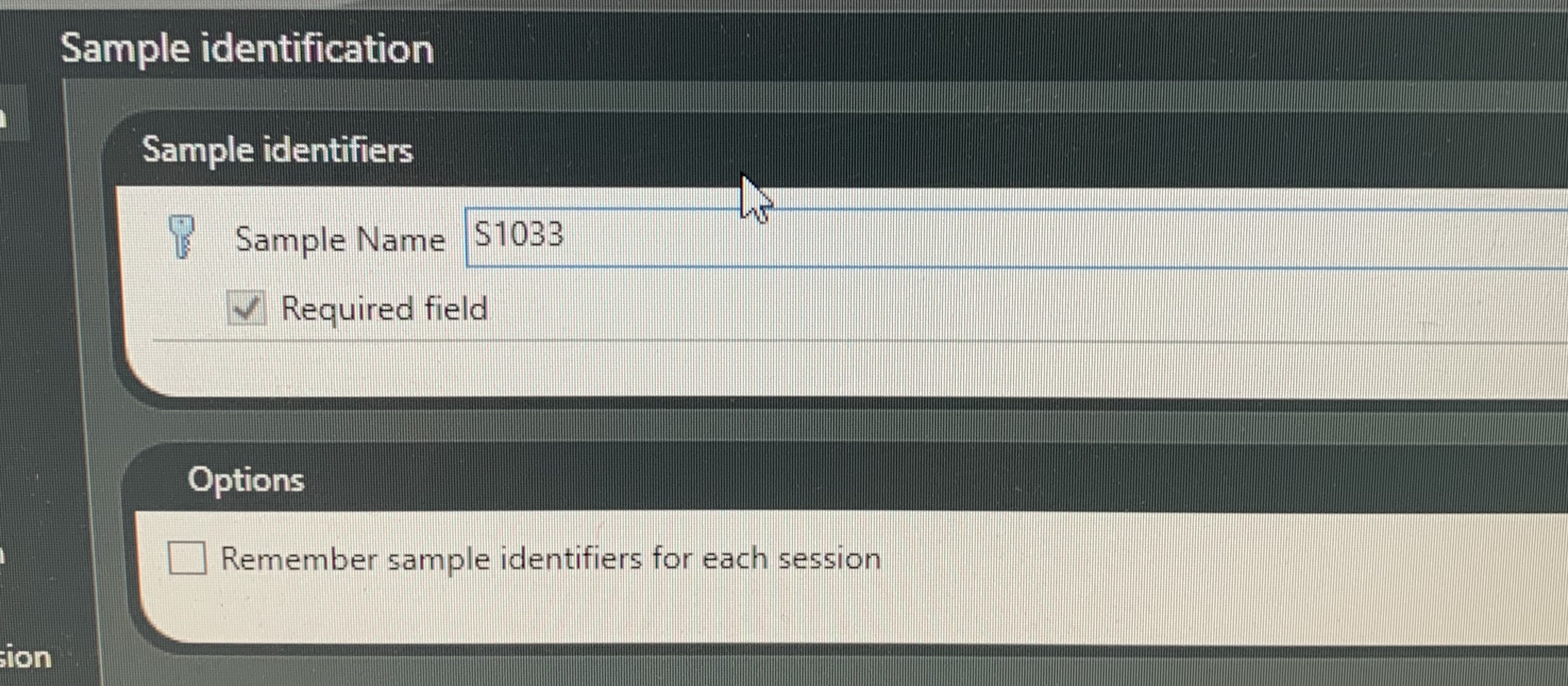 Sample name field